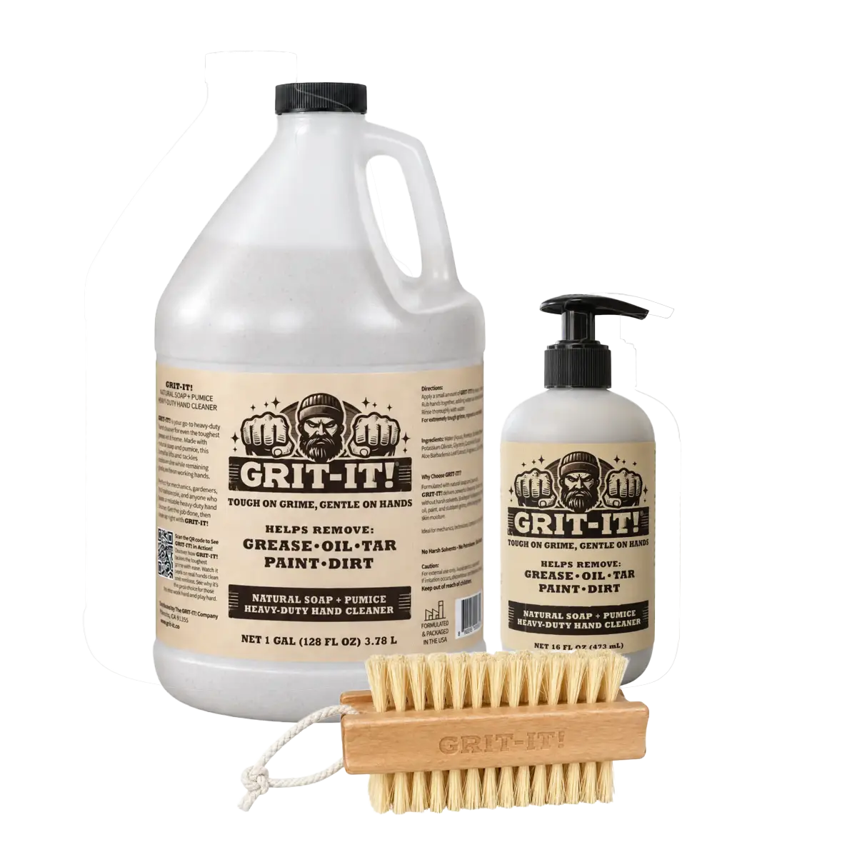 GRIT-IT! Complete Shop Kit with 1-gallon jug, 16 oz pump bottle, and free double-sided nail brush