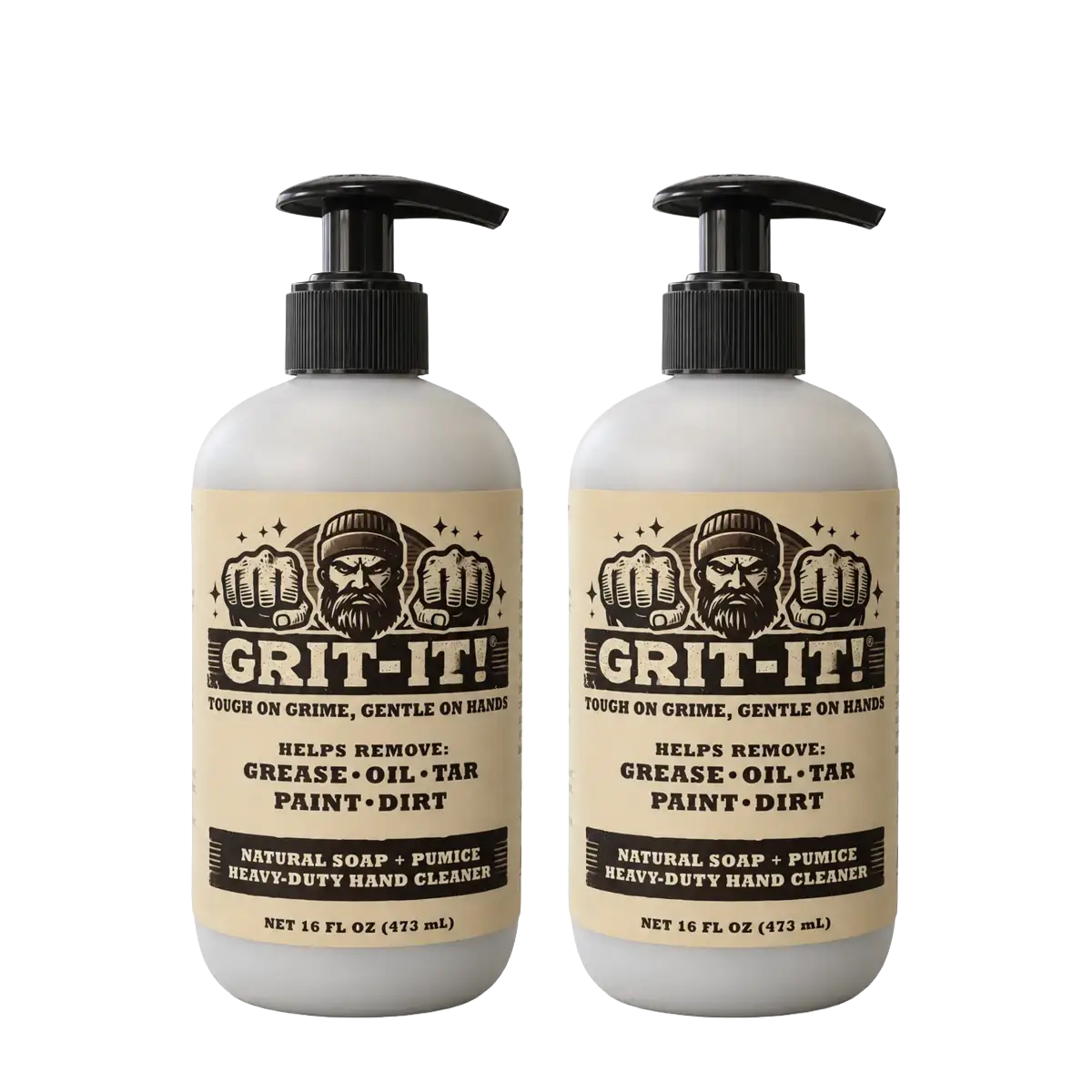 Two GRIT-IT! 16 oz heavy-duty pumice hand cleaner pump bottles