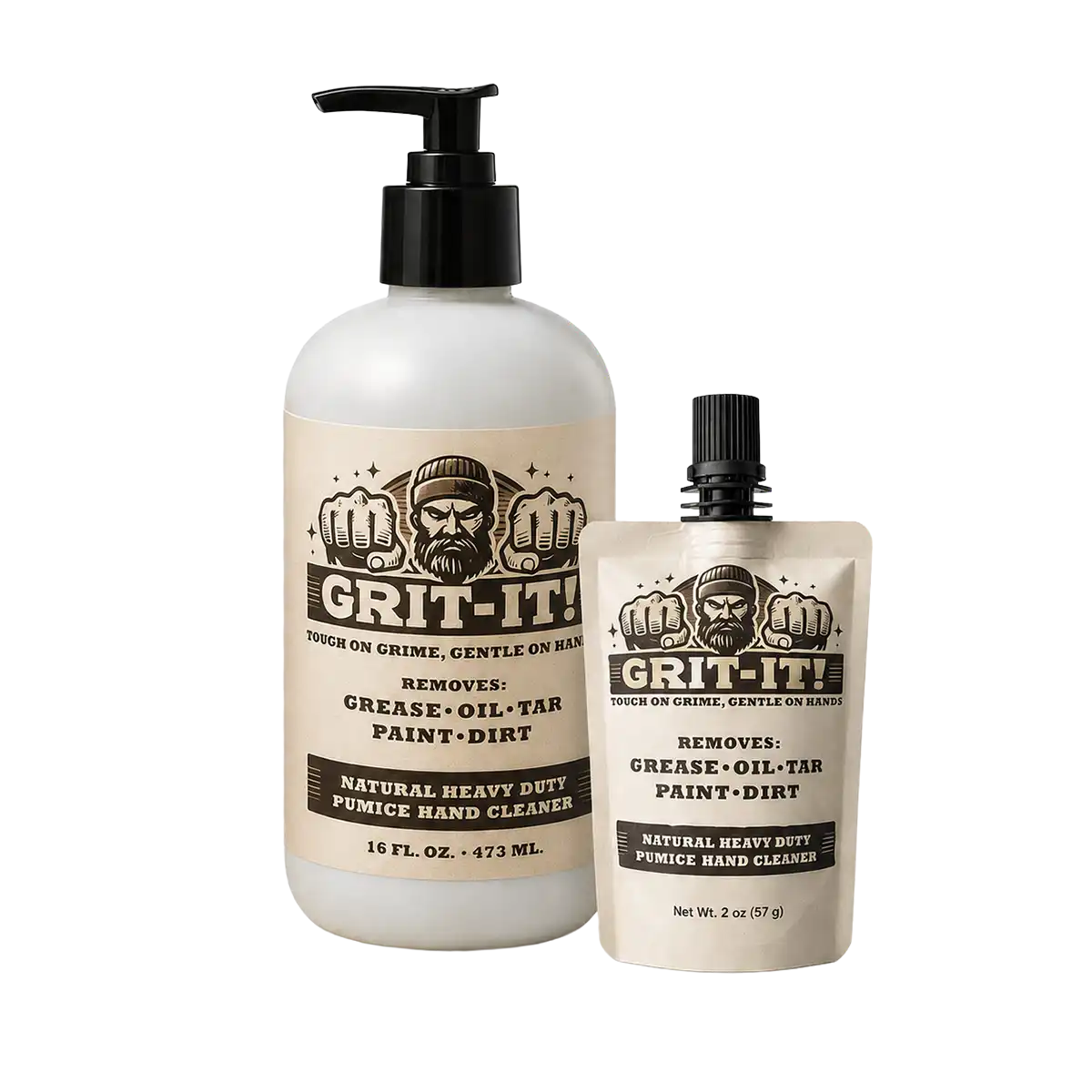 GRIT‑IT! Workday Combo with 16 oz pump bottle and 2 oz travel pouch